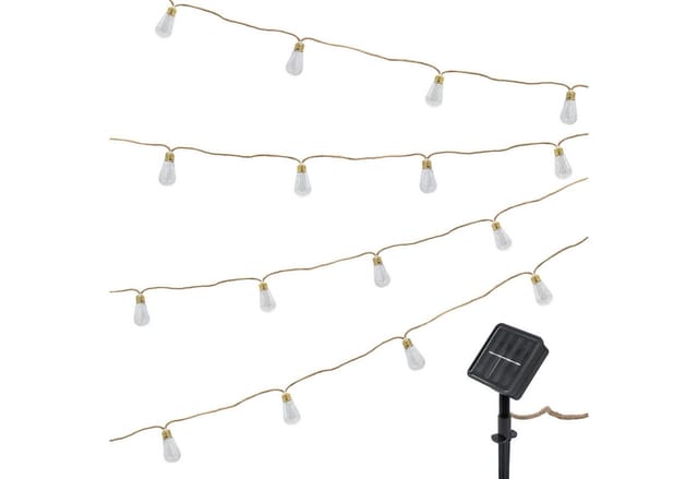 Spetebo Lichterkette Vintage LED Solar Lichterkette, 16-flammig, Garten Deko Beleuchtung mit transparenten Lampen an Naturkordel