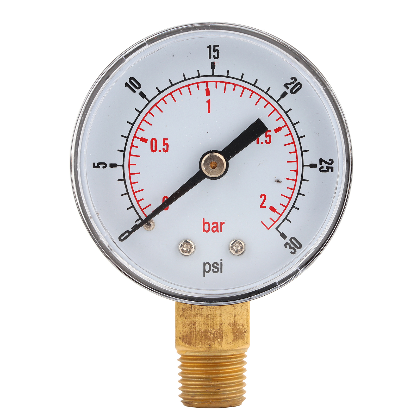 50-mm-manometer Mit Messinggewinde 1/4 Bspt Für Kraftstoff, Luft, Öl, Gas, Wasser (0–30 Psi, 0–2 Bar)