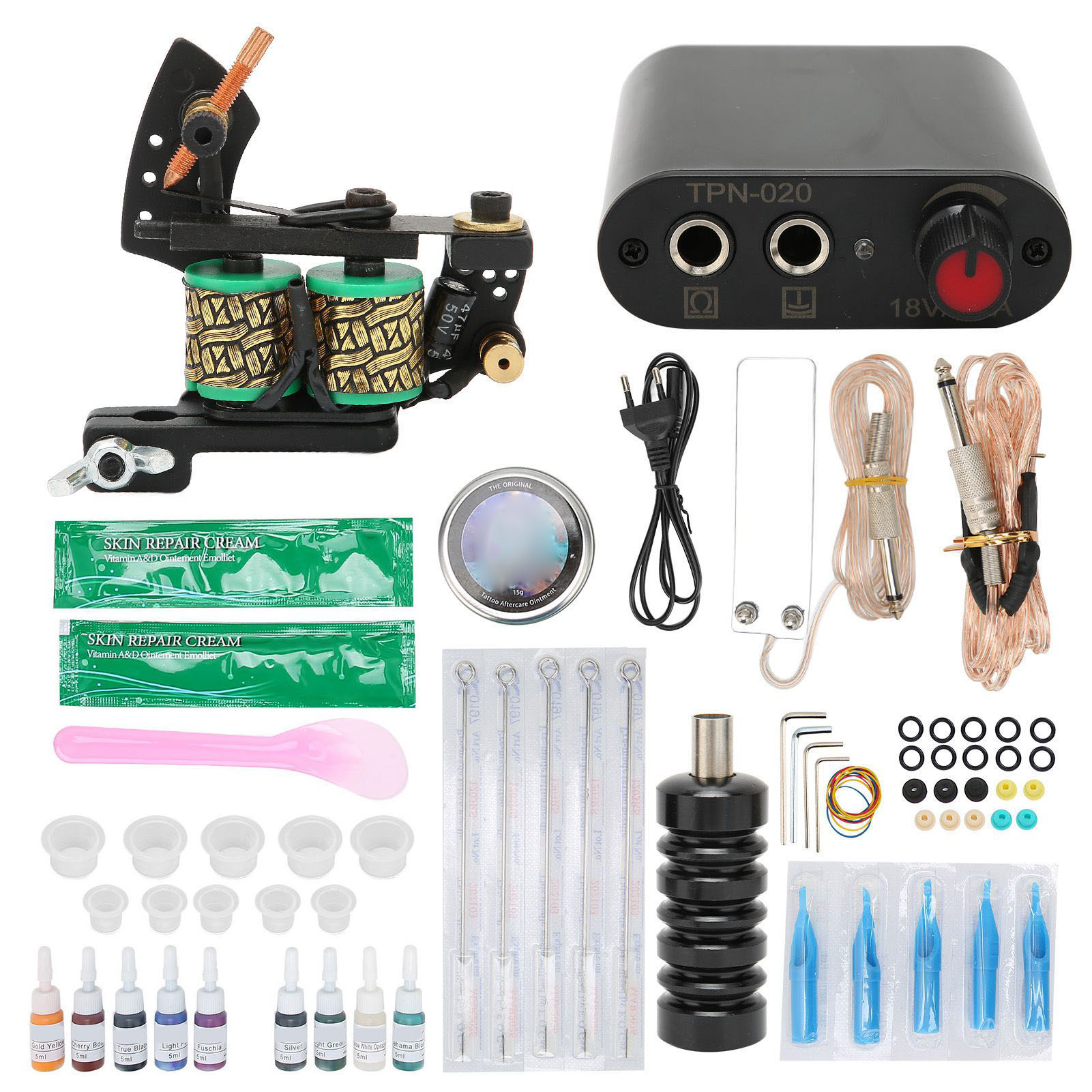 Professionelles Tattoo-set Für Anfänger Mit Maschine, Spule, 10 Farben Und 90-265v Eu-netzteil