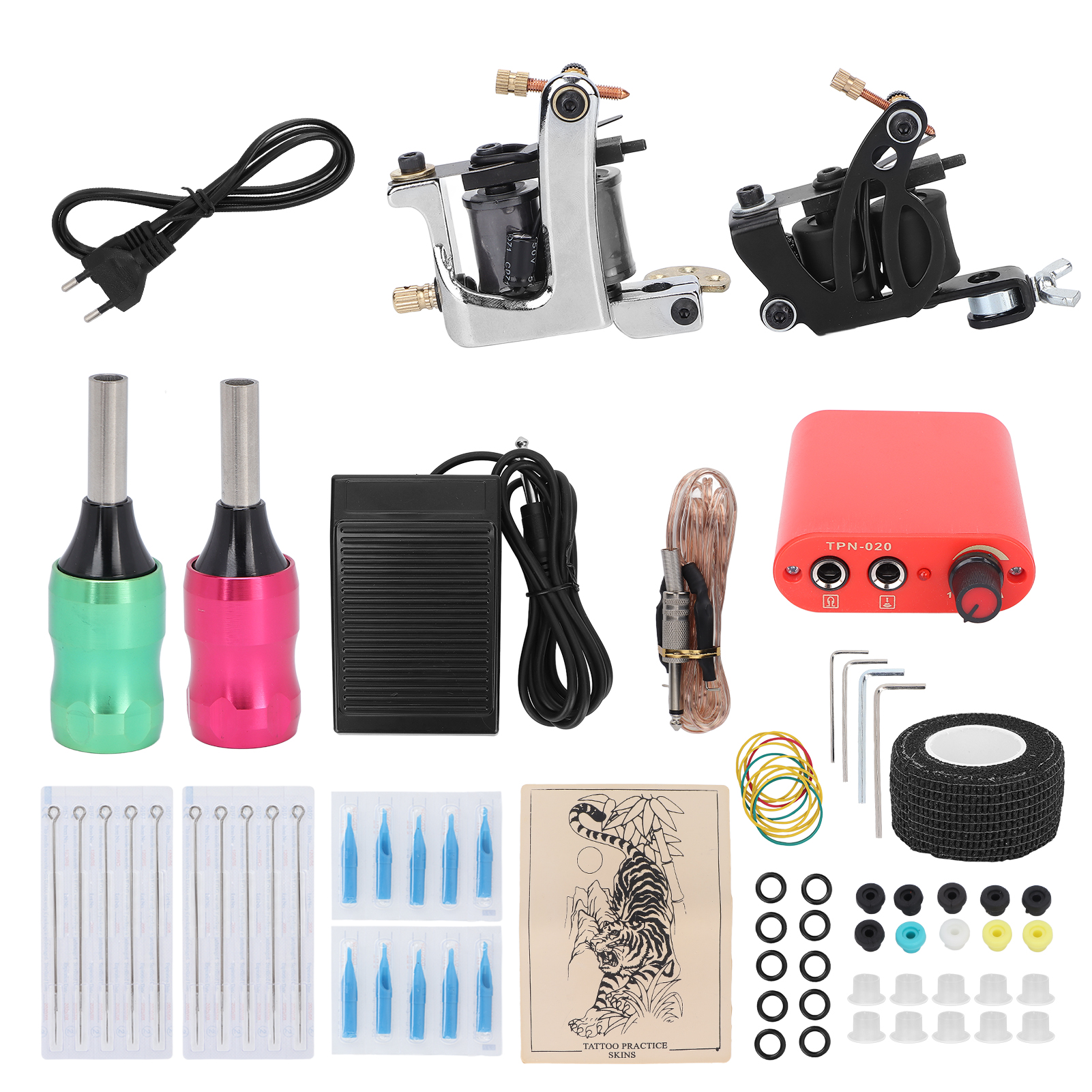 Professionelles Tattoo-maschinen-set Mit Fassungen Und Nadeln Für Anfänger, 90–265 V Eu-netzteil