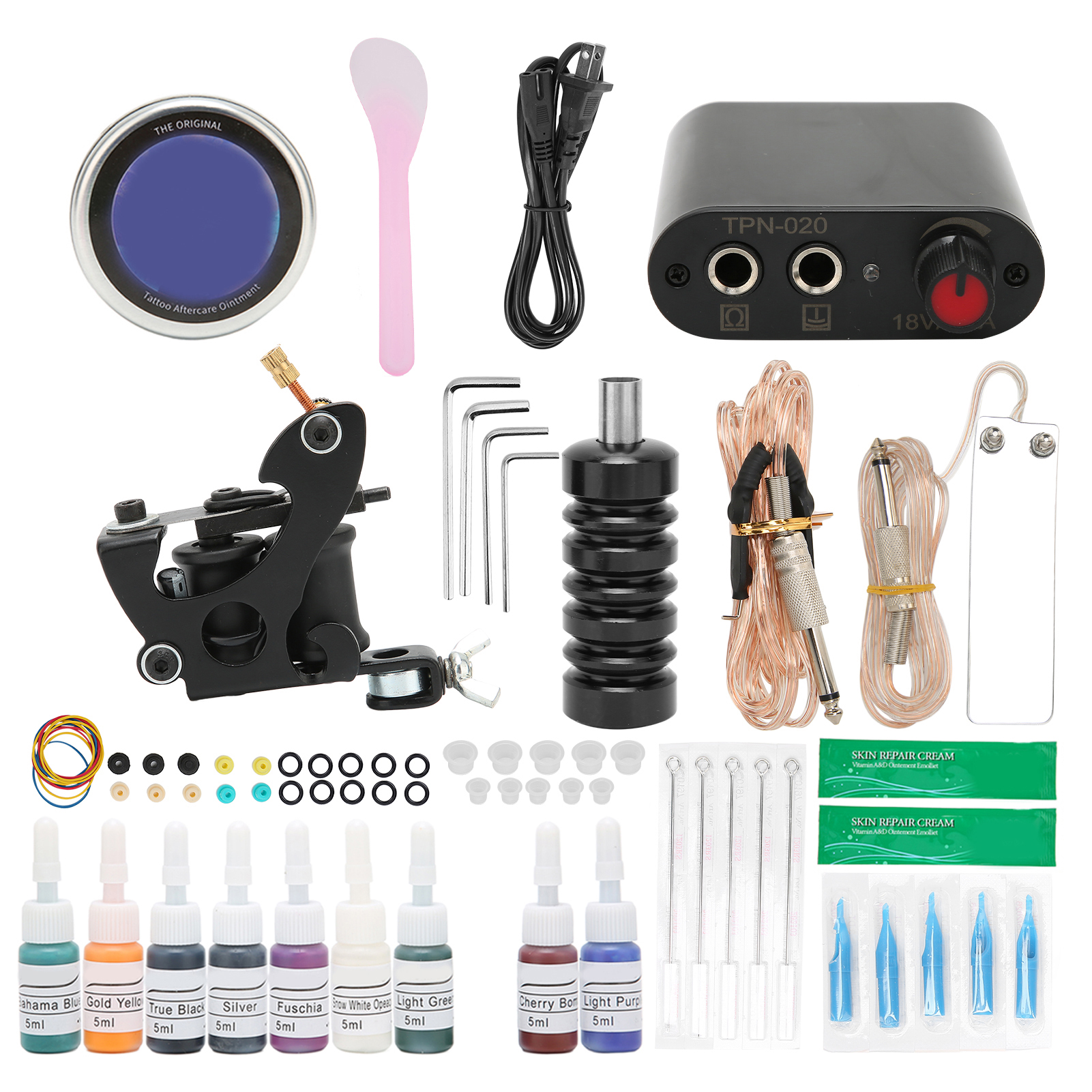 Tattoo-maschinen-set Mit Schwarzer Spule, Netzteil Und Kabel – Komplettes Tattoo-werkzeugset (90–265 V, Us-stecker)