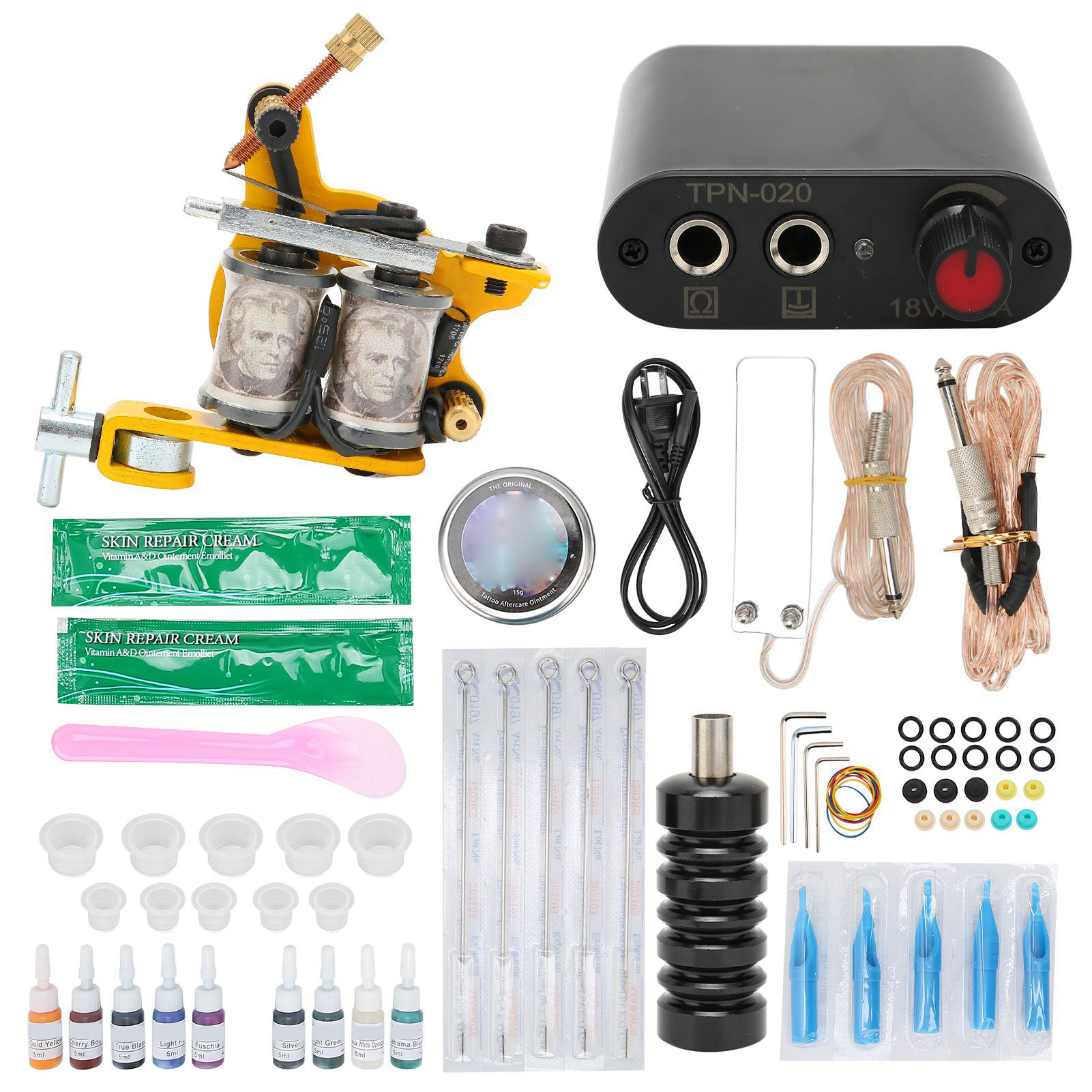 Komplettes Einsteiger-tätowiermaschinen-set Mit Netzteil, Mini-spule (schwarz/gelb), 90–265 V, Us-stecker