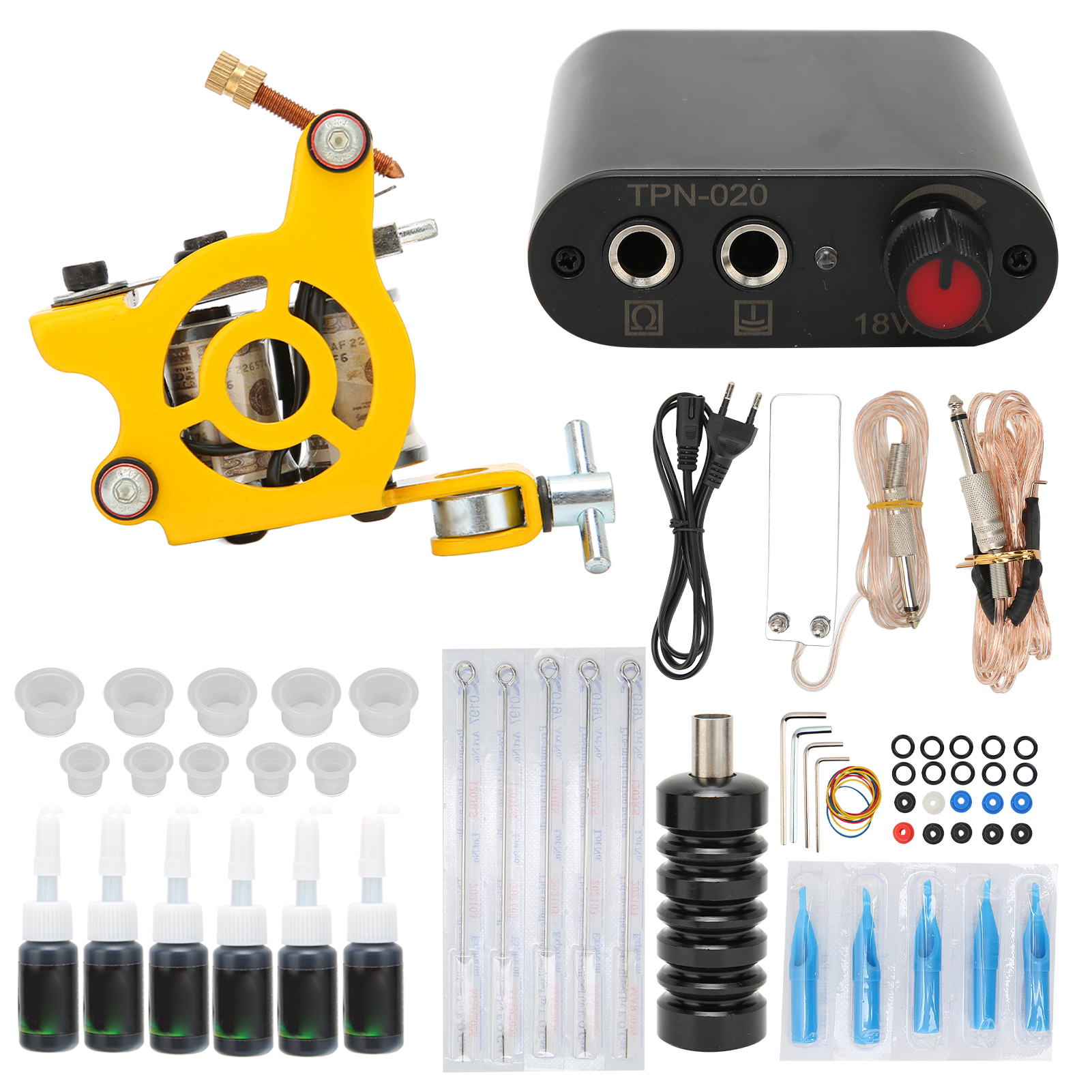 Professionelles Tattoo-set Für Anfänger Mit Spulenmaschine, Fußpedal, Nadeln, 90-265v Netzteil (eu-stecker)