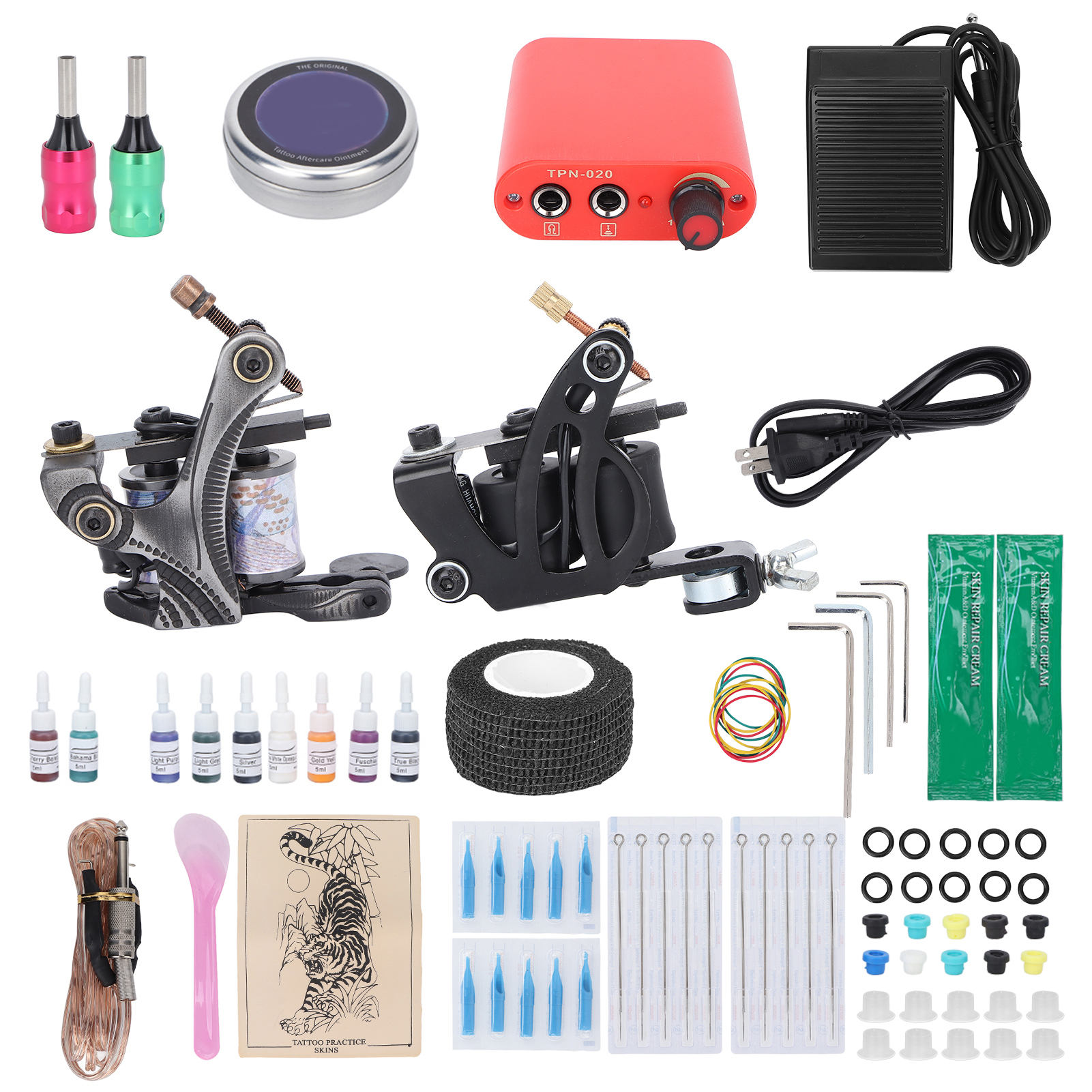 Komplettes Tattoo-maschinen-set Mit Shader Und Liner, Spulenmaschine Für Anfänger, 90–265-v-netzteil, Us-stecker