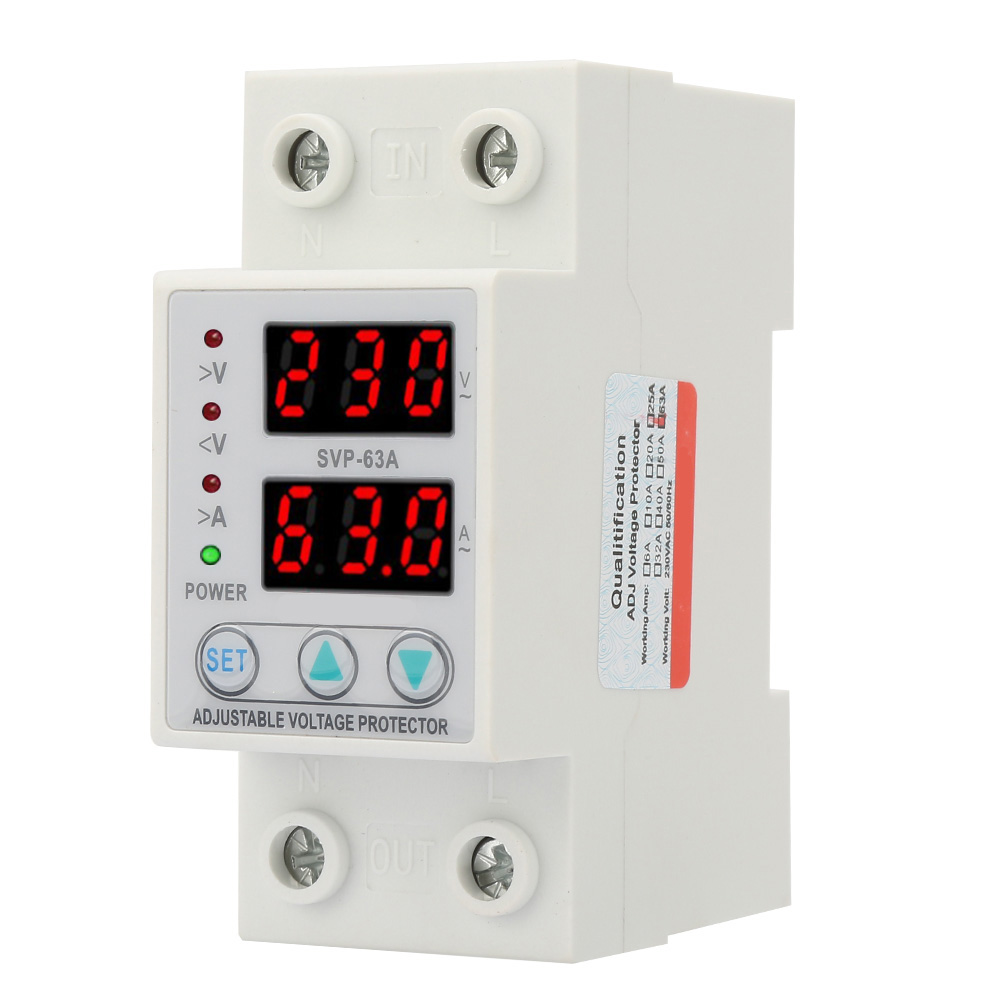 Einstellbarer Strom- Und Spannungsschutzschalter, Einphasig, Ac 230 V, 63 A, Mit Zwei Led-anzeigen