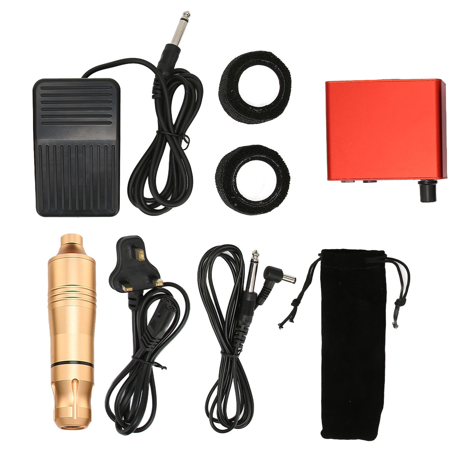 Komplettes Tattoo-set Mit Rotationsmaschine, Netzteil Und Fußpedal – Profi-werkzeuge – 100–230 V, Uk-stecker, Vergoldet