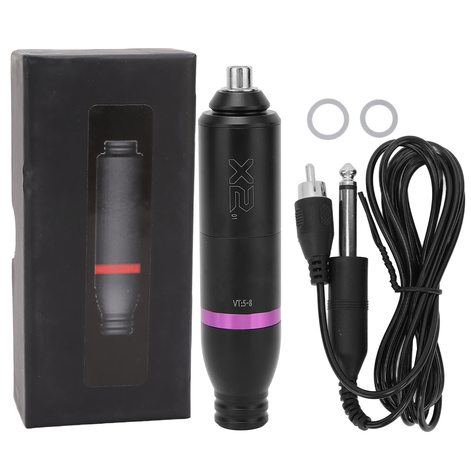 Tragbarer Tattoo-stift Aus Aluminium Mit Rca-schnittstelle – Nadelmodul – Schwarz/lila