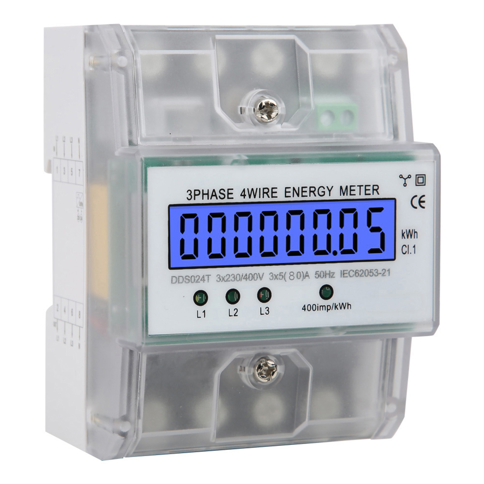 Dreiphasen-elektronikzähler, 4p 380v Dds024t, Lcd-anzeige, Din-schiene Mit Transparenter Abdeckung
