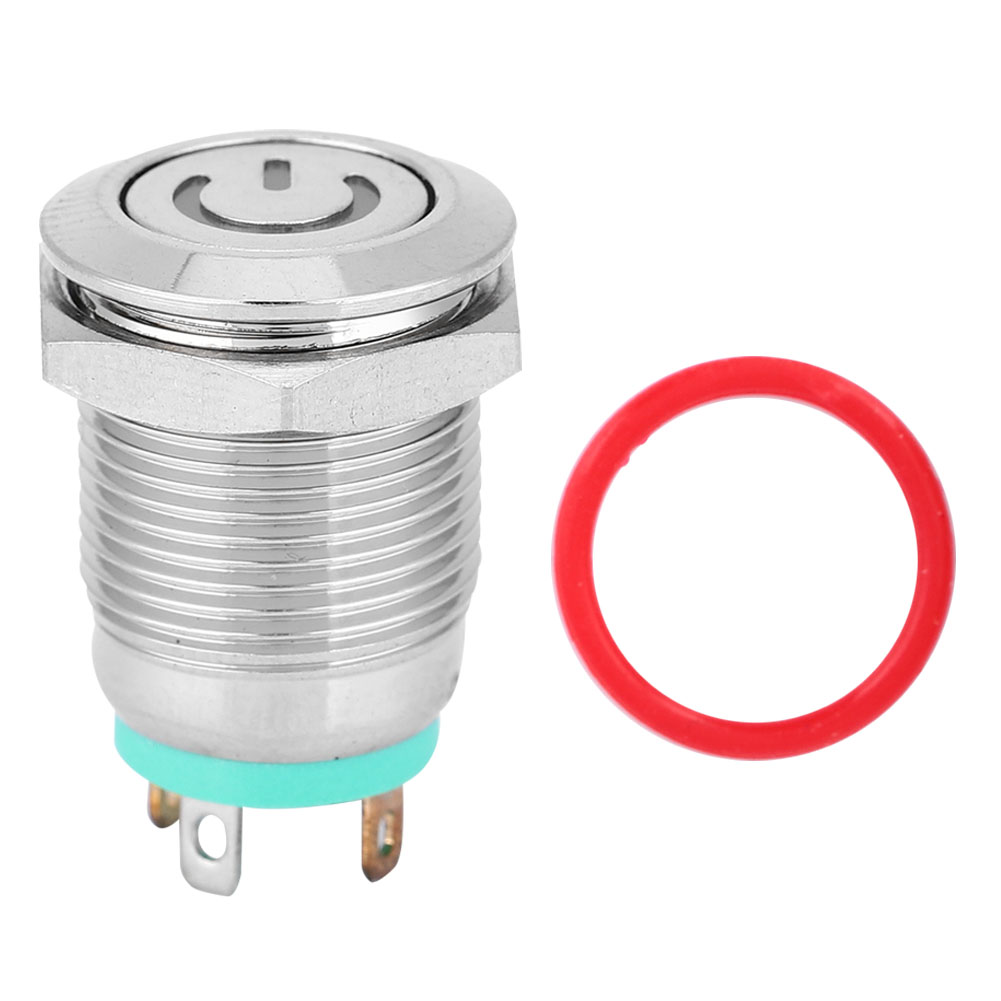 12-mm-metall-druckknopf Mit Grüner Led, Betriebssymbol Und Automatischer Rückstellung (3 V)