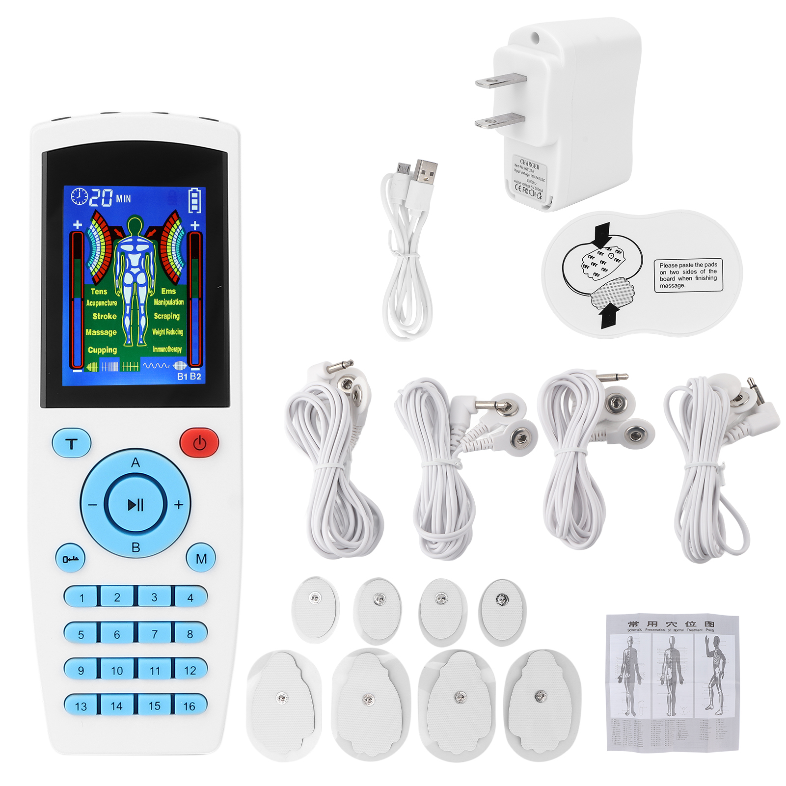 Ems-tens-muskelstimulator Mit 16 Modi, Elektrisches Massagegerät Zur Natürlichen Schmerzlinderung, 110–240 V Us-stecker