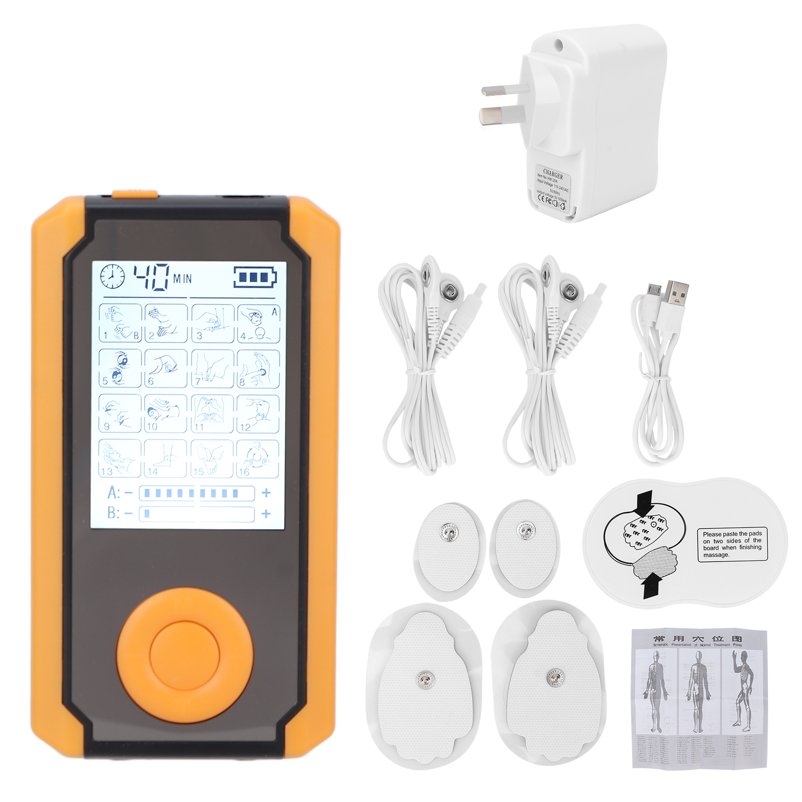 Tens-massagegerät Mit 16 Modi, Zweikanal, Digital Für Muskeltherapie, 110–240-v-stecker