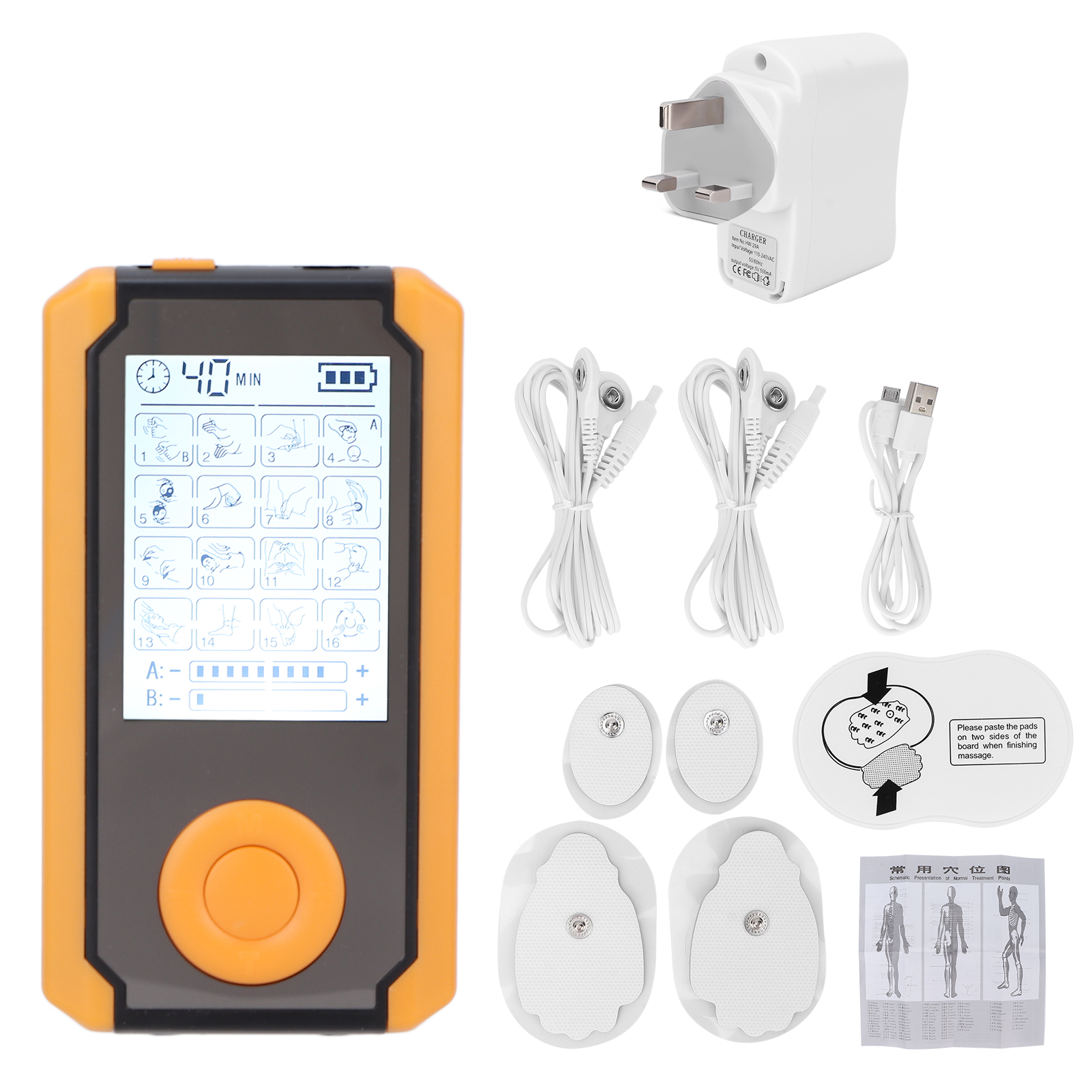 Tens-massagegerät Mit 16 Modi Und Zwei Kanälen Zur Muskelentspannung Und Physiotherapie – Uk-stecker 110–240 V