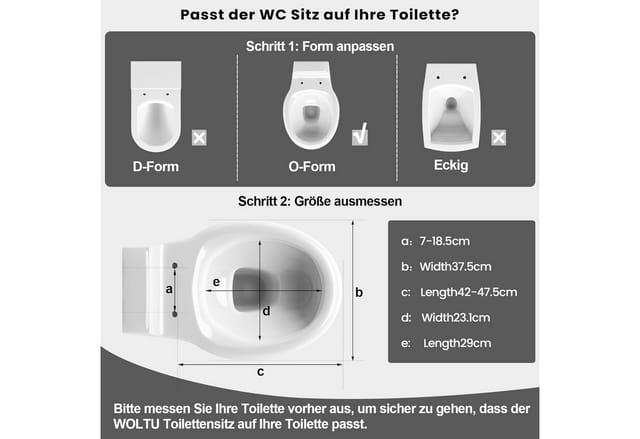 Woltu WC-Sitz (1-St), Toilettendeckel mit Absenkautomatik, 175 kg belastbar