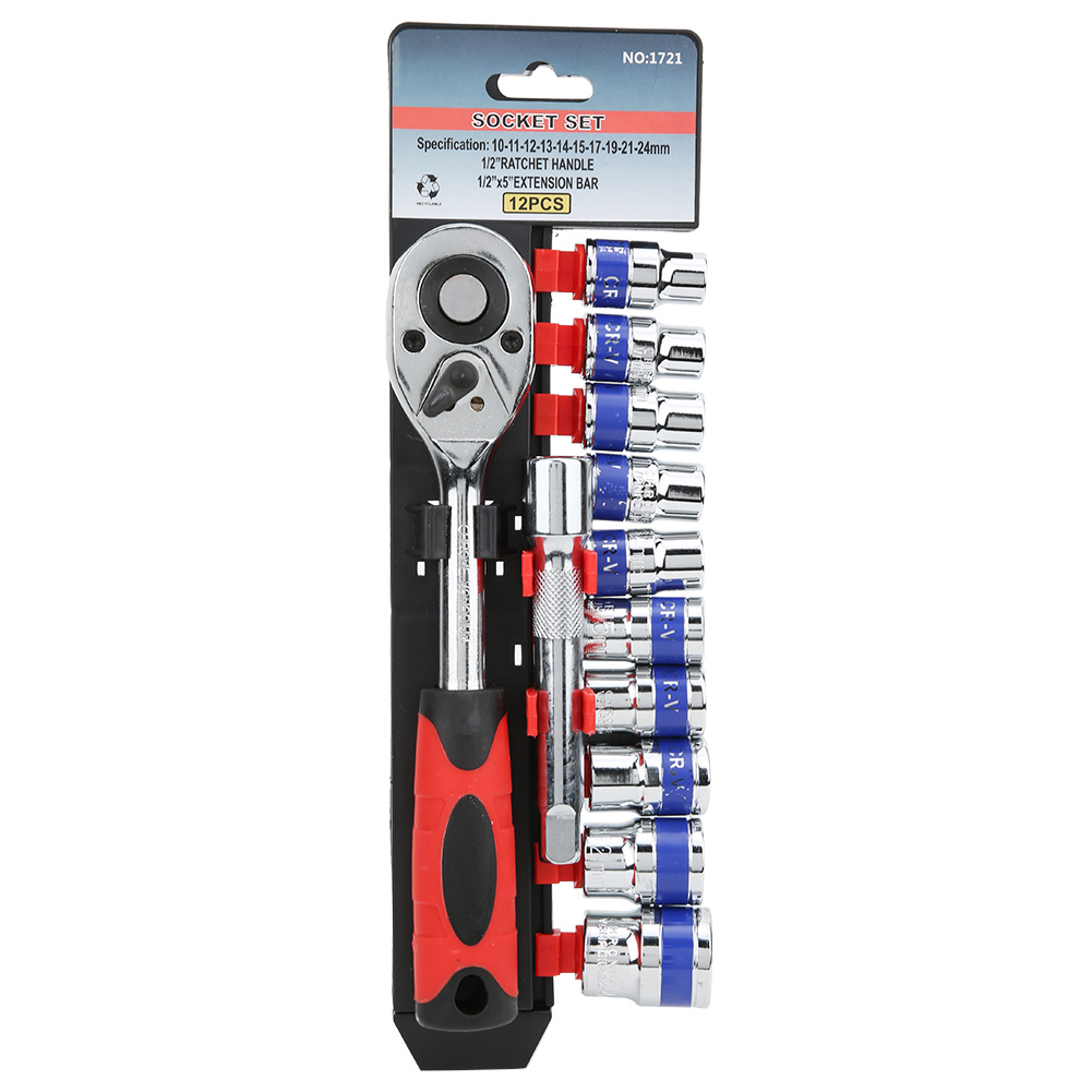12-teiliger 1/2"-steckschlüsselsatz Mit Halter – 10, 11, 12, 13, 14, 15, 17, 19, 21, 24 Mm – Chrom-vanadium-stahl – Kombinationswerkzeug