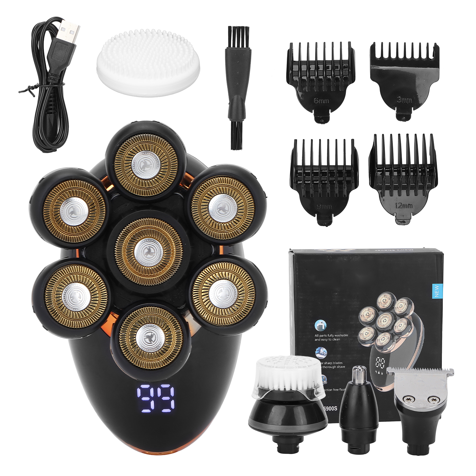 Elektrischer 5-in-1-haarschneider Für Herren Mit Beweglichen Klingen, Ipx7 Wasserdichtes Haarpflegeset