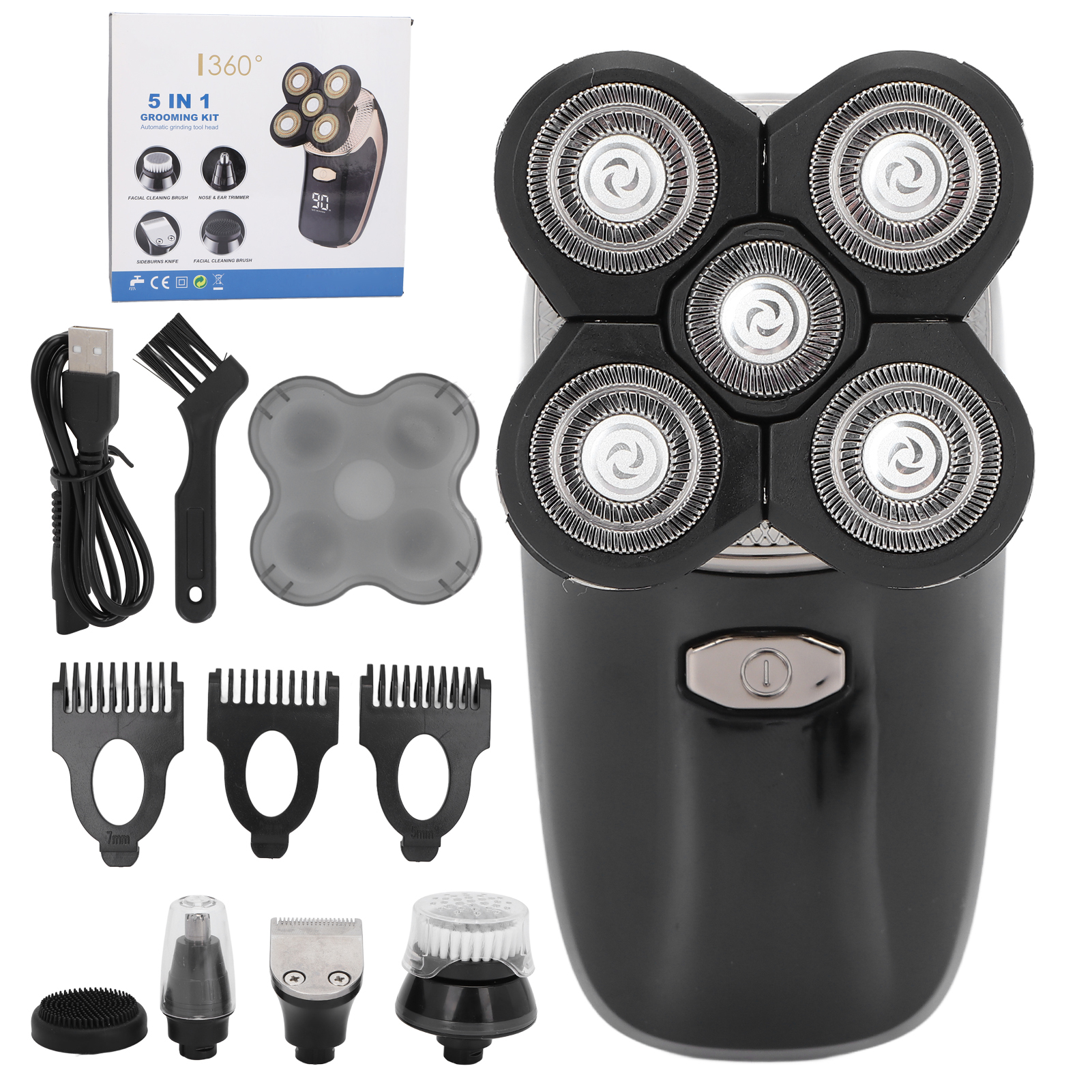 5-in-1 Multifunktions-elektrorasierer Für Die Kopfrasur, Nasenhaartrimmer Und Wasserdichtes Pflege-set