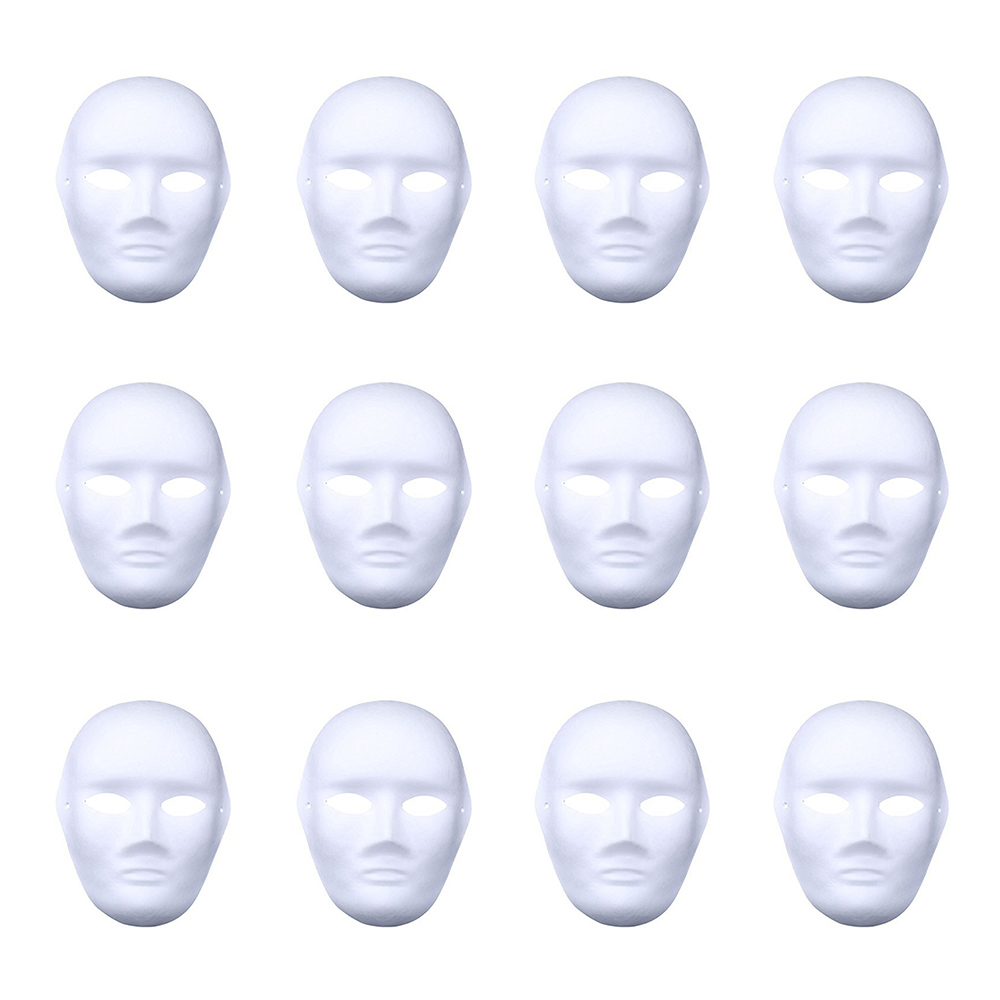 12 Individuell Gestaltbare, Unbedruckte Masken Für Cosplay, Maskenbälle Oder Tanzveranstaltungen, 19 X 24 Cm, Die Das Gesicht Vollständig Bedecken.