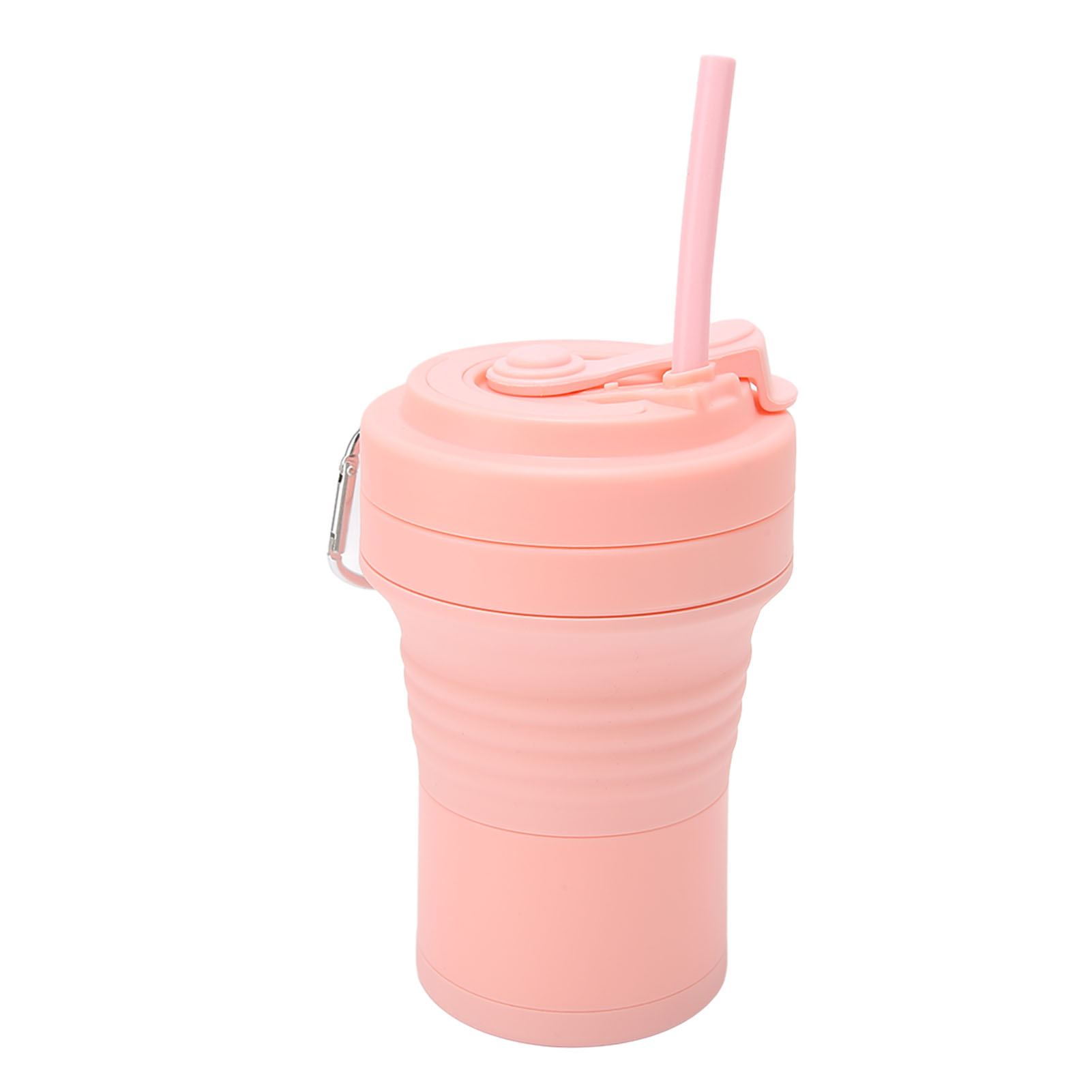 550 Ml Rosafarbener, Isolierter Silikonbecher Zum Zusammenfalten Mit Strohhalm, Auslaufsicher Und Tragbar