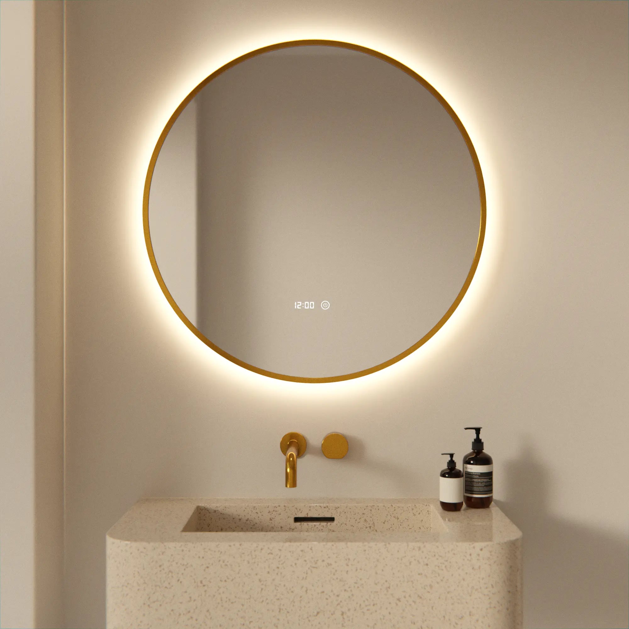 Runder Led-badezimmerspiegel Mit Goldrahmen, 80 Cm – 3 Dimmbare Lichtmodi – Antibeschlagfunktion – Ip44 Wasserdicht Und Touch-bedienung – Rostbeständig