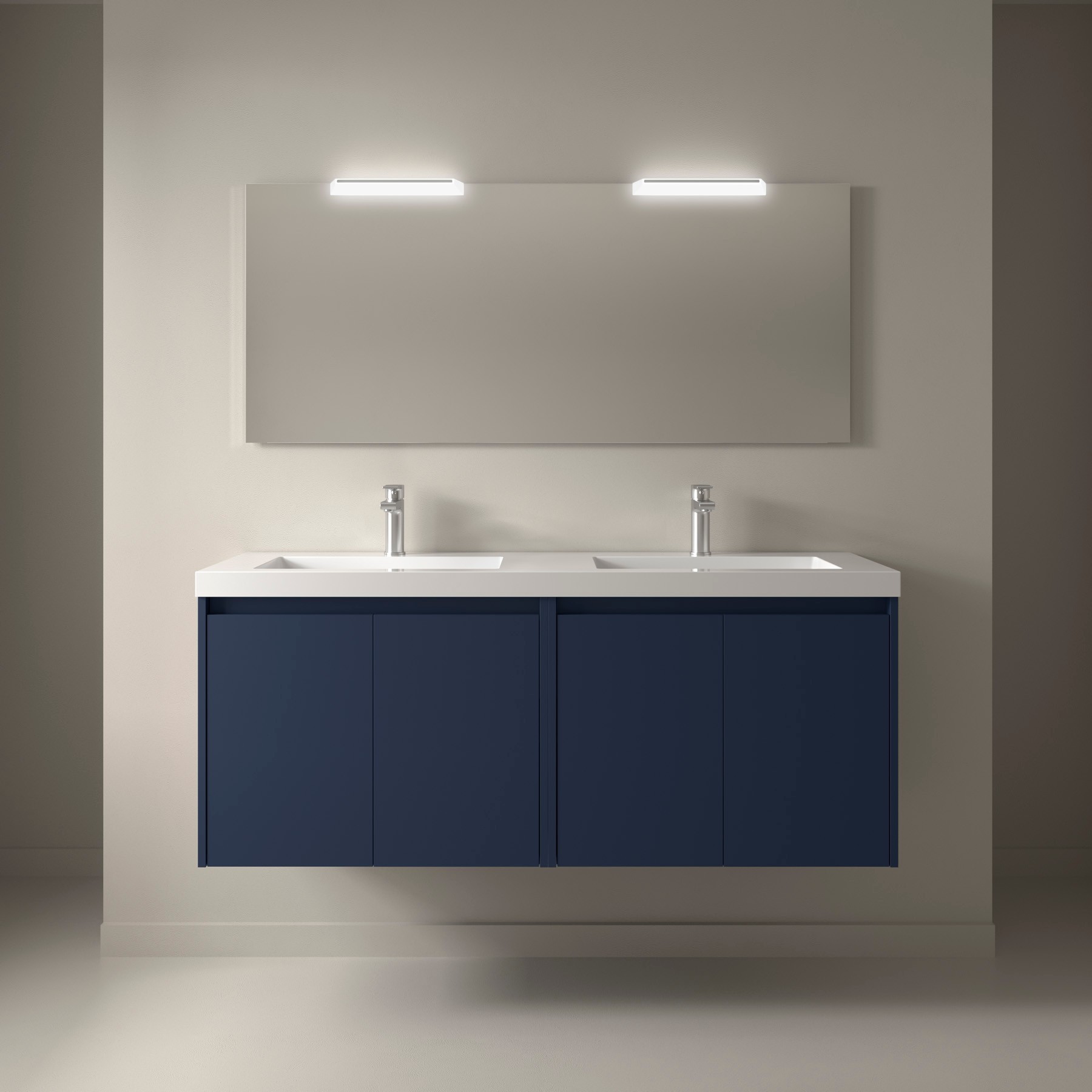 Hängender Badschrank 140 Cm Mit 4 Türen Aus Satiniertem Blauem Holz Und Einbauwaschbecken – Nova - Accessorio: Standard
