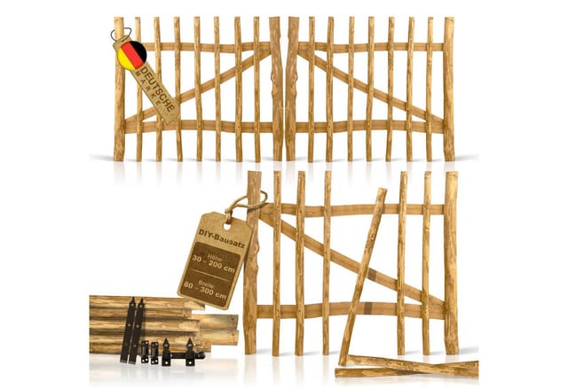 BooGardi Gartentor Staketentor Bausatz, (Höhe 50cm x Breite 80cm Lattenabstand 3-5cm · 168 Größen), Gartentür Holztor Staketenzaun Zauntor Gartenzaun