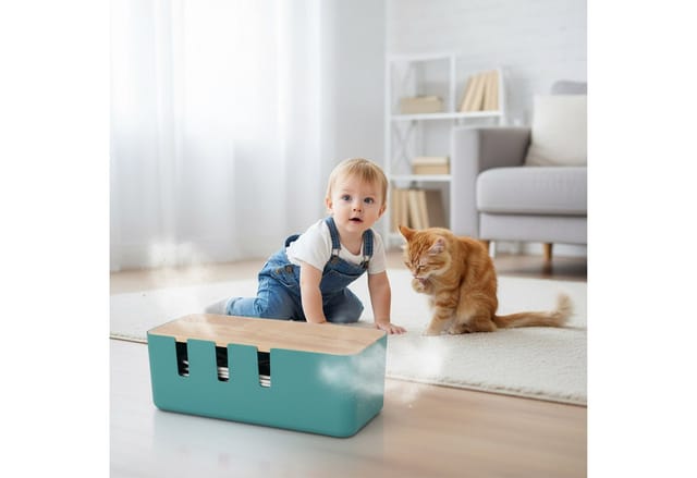 relaxdays Kabelbox mit Holzdeckel, Mint