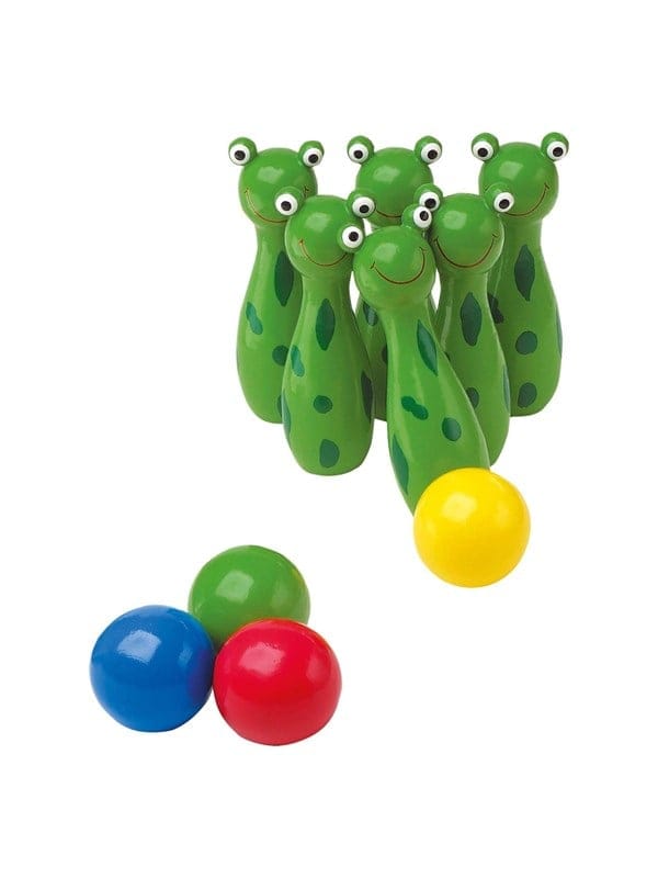 Small Foot Spielcenter Kegelspiel Frosch, (packung, 10-tlg), Gut für die Auge-Hand-Koordination