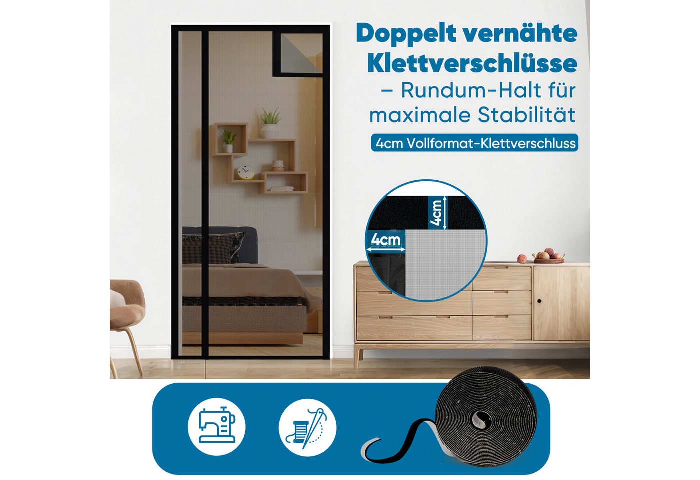Sekey Insektenschutz-Tür Fliegengitter Mückenschutz für Balkontür und Terrassentür, magnetisch, seitliches Öffnen, Fiberglas, gegen Katzenkratzer, ohne Bohren