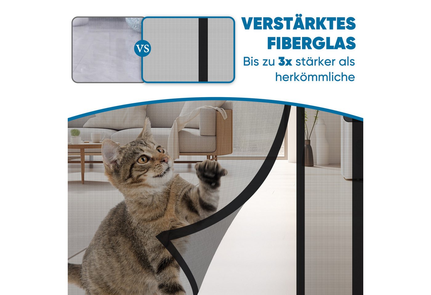Sekey Insektenschutz-Tür Fliegengitter Mückenschutz für Balkontür und Terrassentür, magnetisch, seitliches Öffnen, Fiberglas, gegen Katzenkratzer, ohne Bohren Bild 3