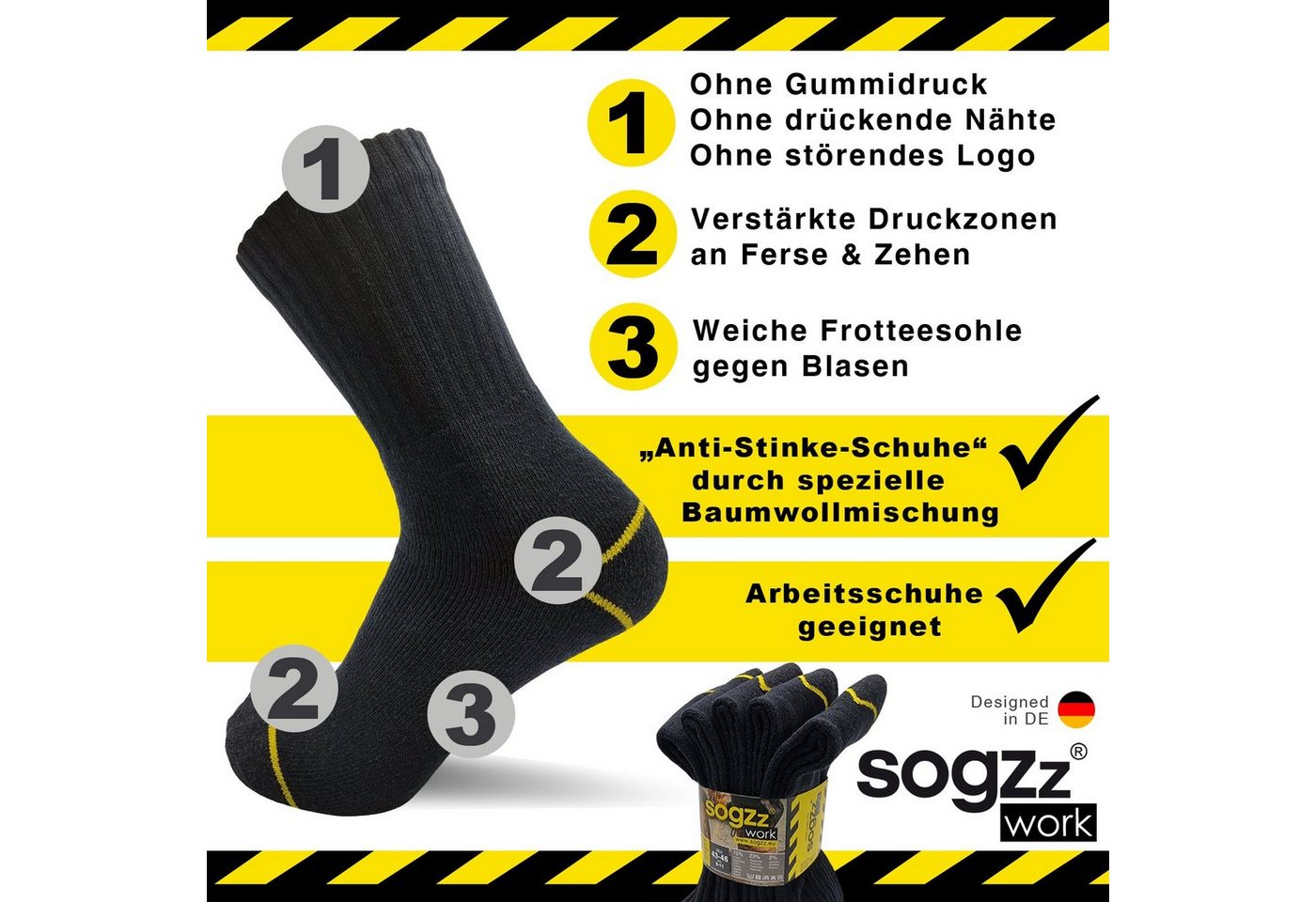 sogzz Arbeitssocken 5-60 Paar Socken Herren Schwarz 75% Baumwolle Work Arbeit Socken (Modell: Work Basic, 5-Paar) Bild 5