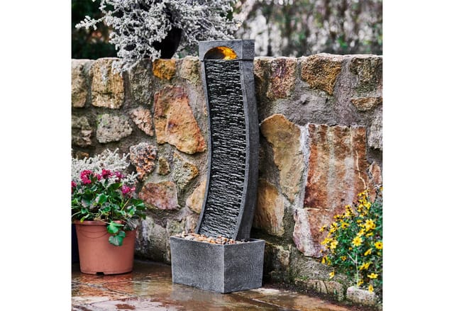 Teamson Home Gartenbrunnen Wasserbrunnen aus Polyresin schwarz H98 cm