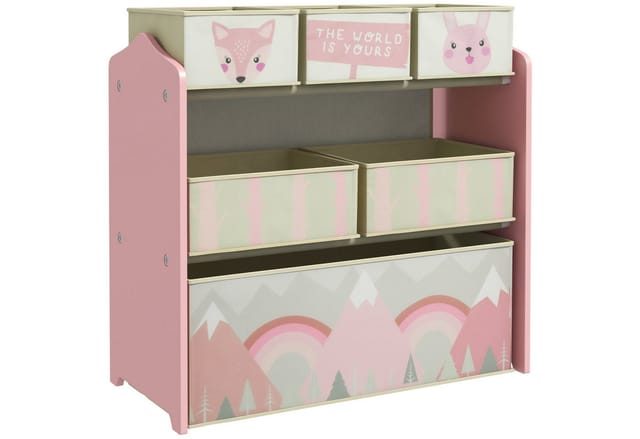 ZONEKIZ Kinderregal Kinderregal mit 6 herausnehmbaren Aufbewahrungsboxen aus Vliesstoff, Spielzeugregal 1-tlg., für Kinderzimmer, Kindergarten, Spielzimmer, 63x30x66 cm, Rosa