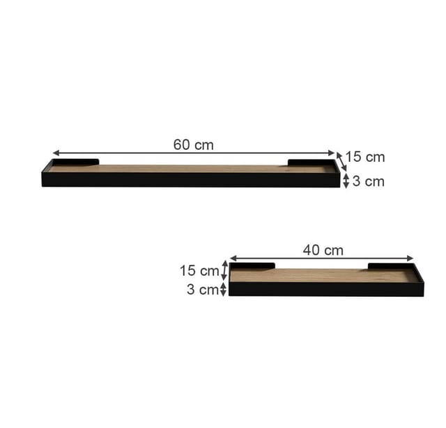 Vicco Bücherregal Erni, Schwarz/Eiche, 60 x 3 cm 2er-Set, 2-tlg.