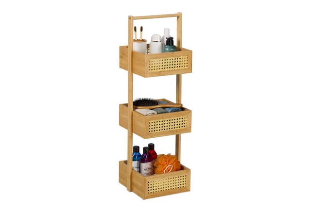 relaxdays Badregal Bambus & Rattan mit 3 Ablage