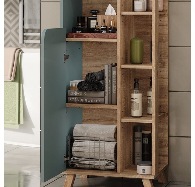 Vicco Hochschrank Karen, Sonoma/Blau, 50 x 175 cm mit 2 Türen (1-St)
