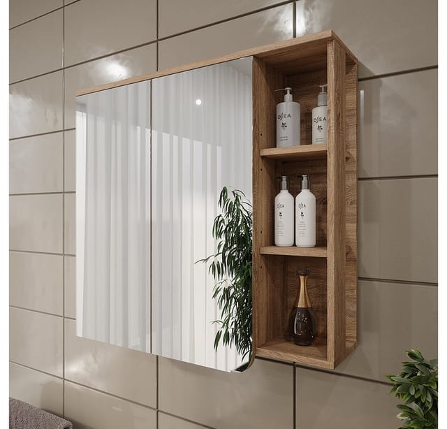 Vicco Badezimmerspiegelschrank Karen, Sonoma/Weiß, 80 x 75 cm (1-St)