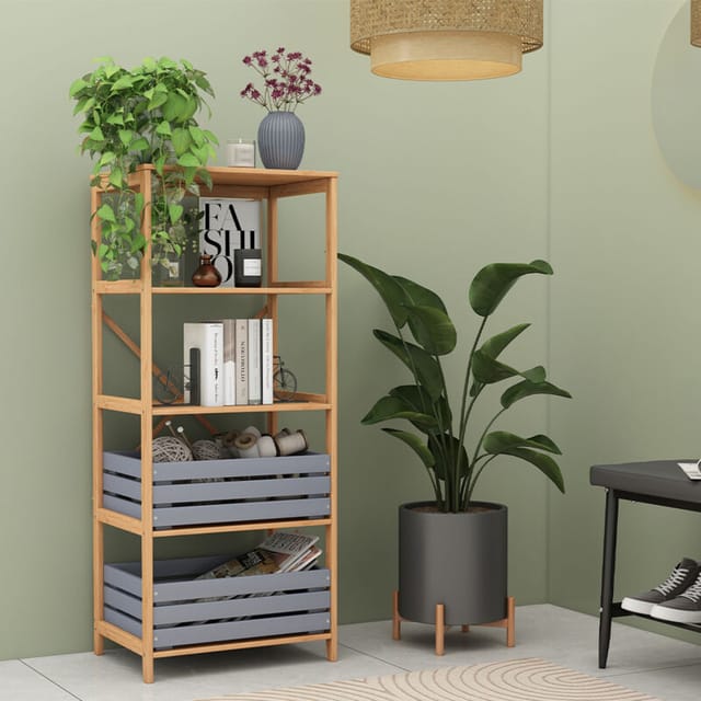 Vicco Bücherregal Novaro, Bambus, 48.3 x 144 cm mit 5 Fächern, 1-tlg.