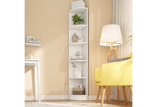 Flieks Bücherregal Hochschrank Holzschrank Lagerregal, B42/T30/H180 cm 1-tlg., Eckschrank Standregal Aktenschrank mit 5 Fächern aus MDF, Weiß