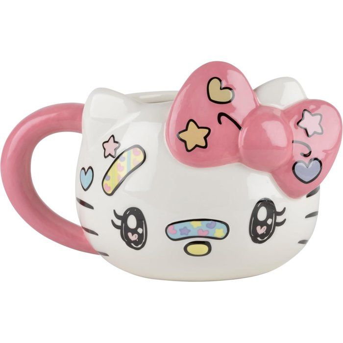 Keramiktasse - Konix - Hello Kitty - 3d-becher - 500 Ml - Kawaii-motiv - Weiß Und Rosa