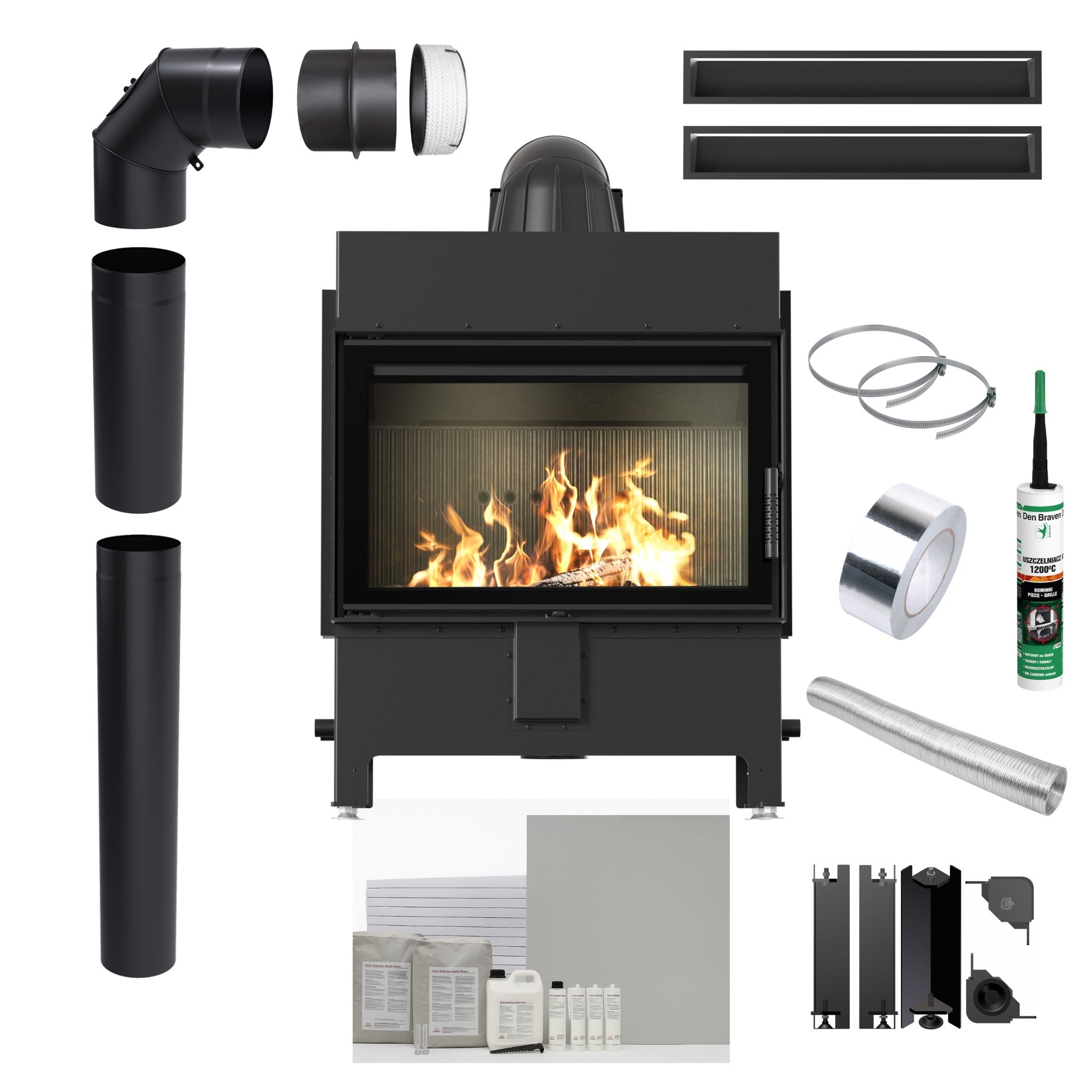 Luftheizkamin-einsatz Kratki Lucy 14 Kw Ø200 Schwarz Eco Einbauset
