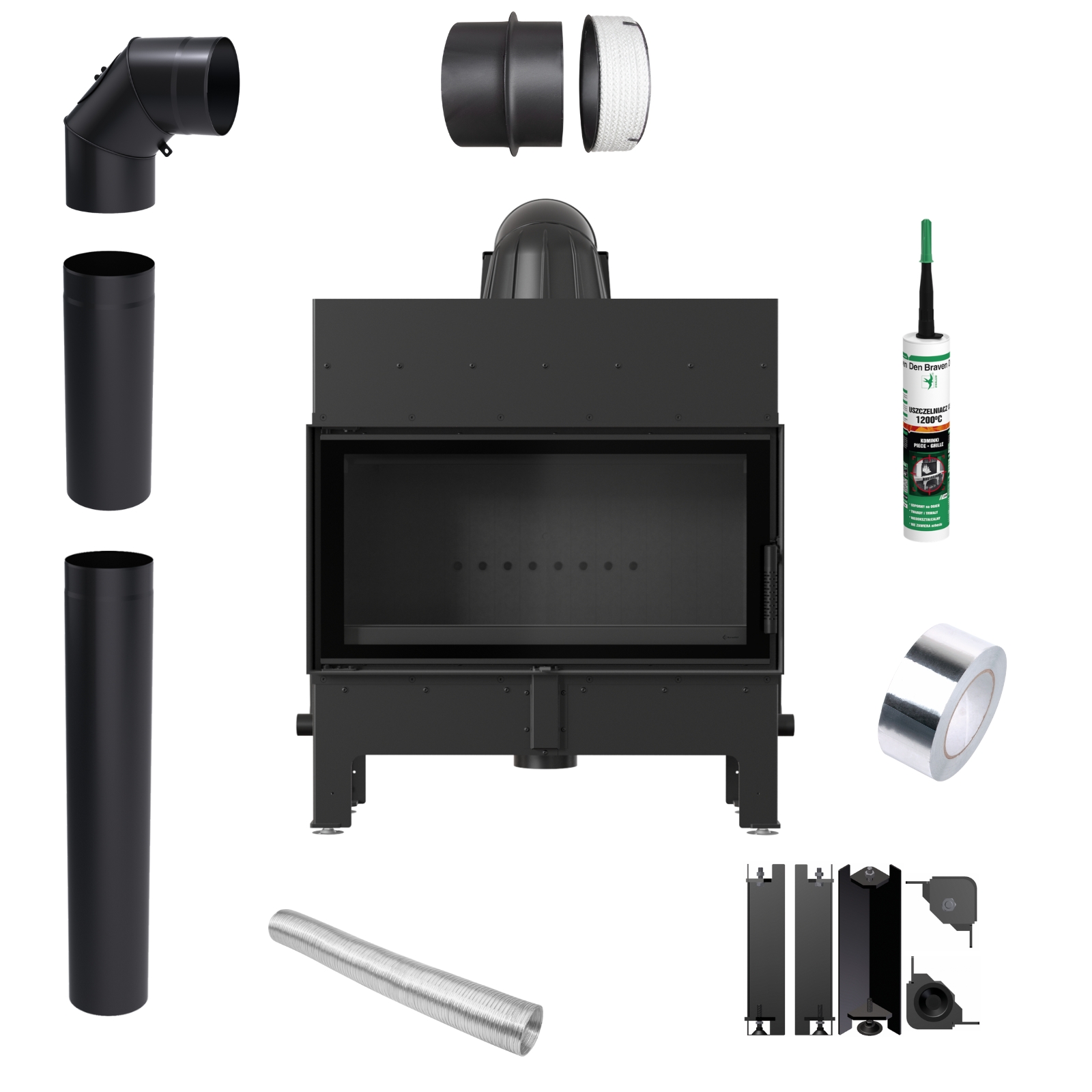 Kamineinsatz Eko Kratki Floki L 12 Kw Fi 200 Schwarz Termotec Rohrset