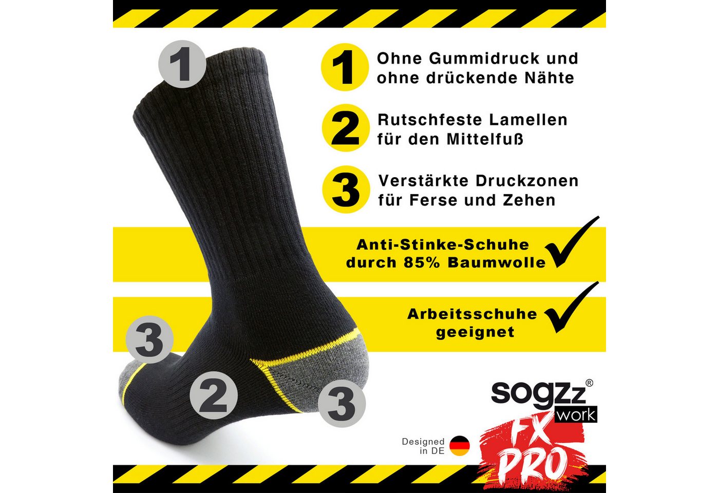 sogzz Arbeitssocken Work FX PRO, Premium Socken aus 85% Baumwolle, Gr. 35-50, Herren Damen (Work FX PRO, 4-Paar)
