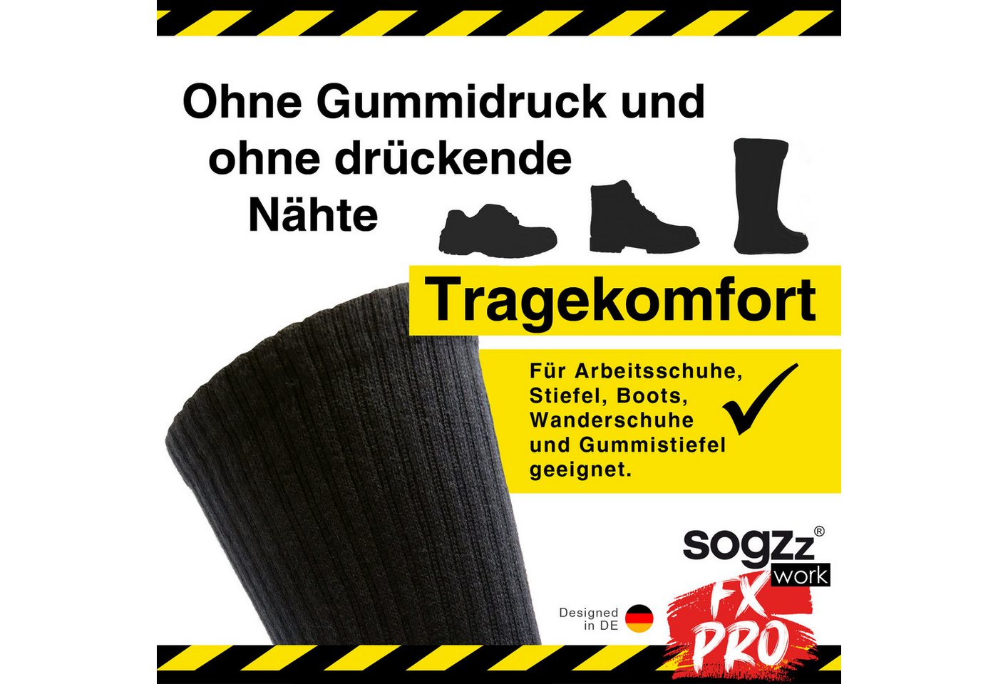 sogzz Arbeitssocken Work FX PRO, Premium Socken aus 85% Baumwolle, Gr. 35-50, Herren Damen (Work FX PRO, 4-Paar) Bild 2