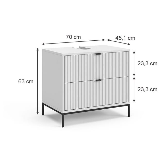 Vicco Waschbeckenunterschrank Eliza, Weiß, 70 x 63 cm mit 2 ausziehbaren Schubladen (1-St)