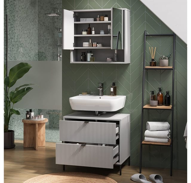 Vicco Waschbeckenunterschrank Eliza, Grau, 70 x 63 cm mit 2 ausziehbaren Schubladen (1-St)