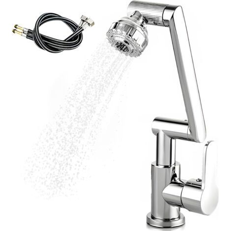 Royaluxe – Ausziehbare Küchenarmatur, Mischbatterie Mit 1080°-durchflussregler, 2 Strahlarten, 60 Cm Langer Warm- Und Kaltwasseranschlussschlauch – Silber