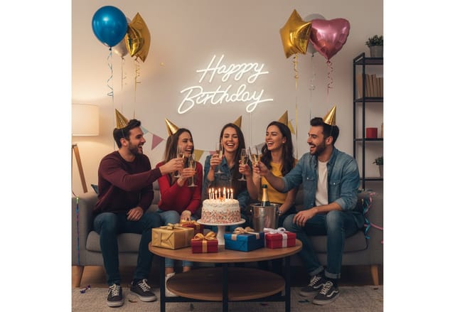 relaxdays Deko-Schriftzug LED Schild Happy Birthday, kaltweiß