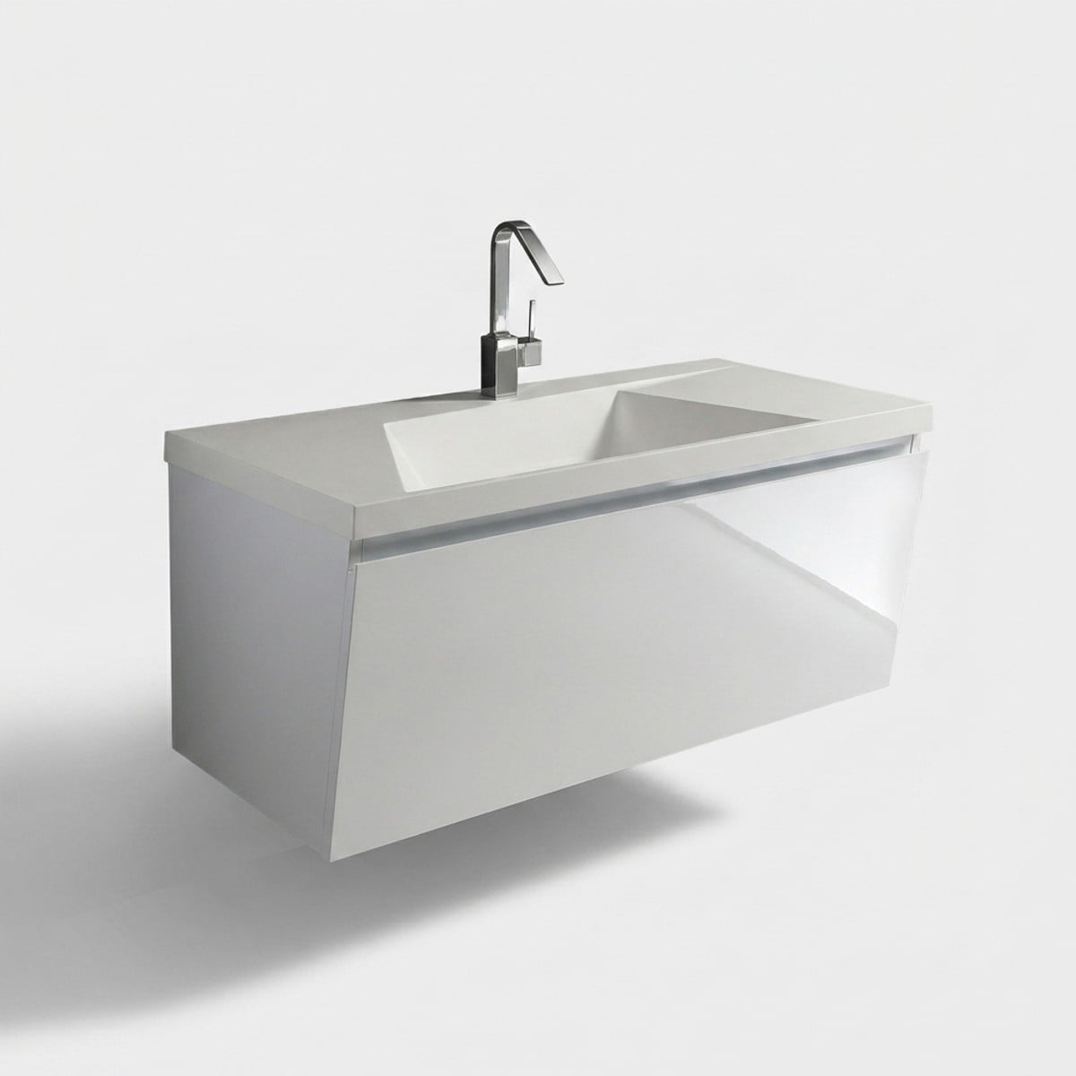 Hängender Badschrank Mit Mineralmarmor-waschtisch, 1-türige Wandbasis