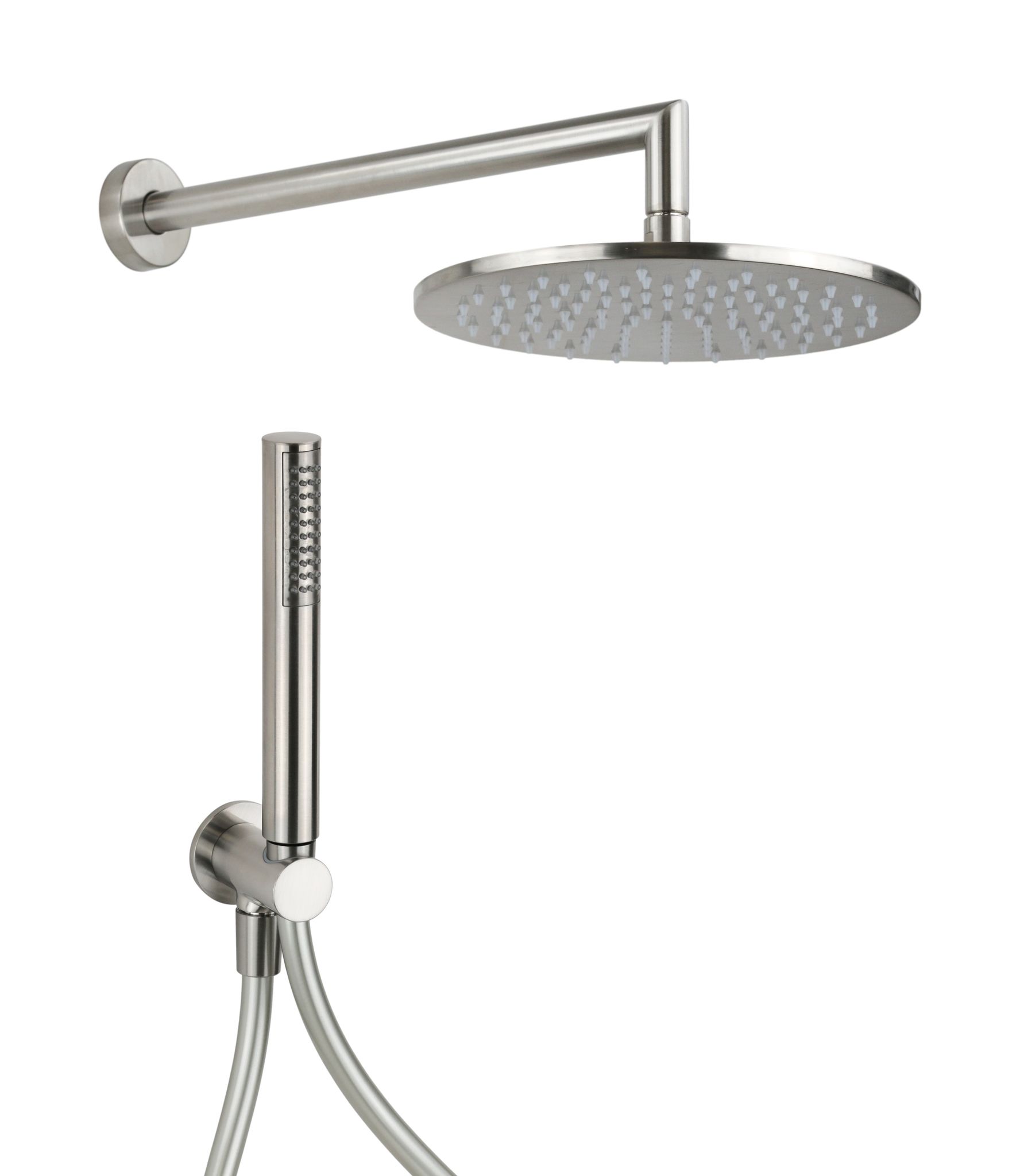 Duschset Aus Gebürstetem Nickel Mit Arm, Duschkopf Und Handbrause Inklusive Halterung Und Schlauch Pollini Lumea Ssxk00102f Nickel Gebürstet