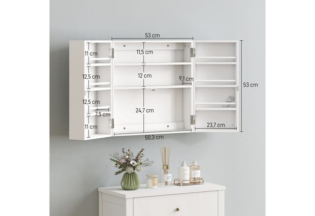 HOMCOM Medizinschrank mit 11 Fächer, 2 Schlüssel (Medikamentenschrank, 1-St., Arzneischrank) für Medikamente, 53 x 20 x 53 cm, Weiß
